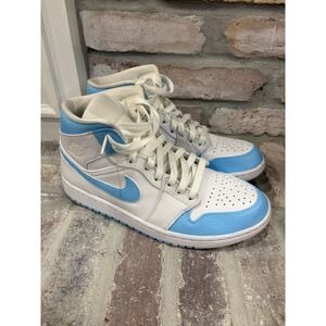 Nike Air Jordan 1 Mid Triple White Shoes 554724 130 Woman's 8.5 Custom Blue READ